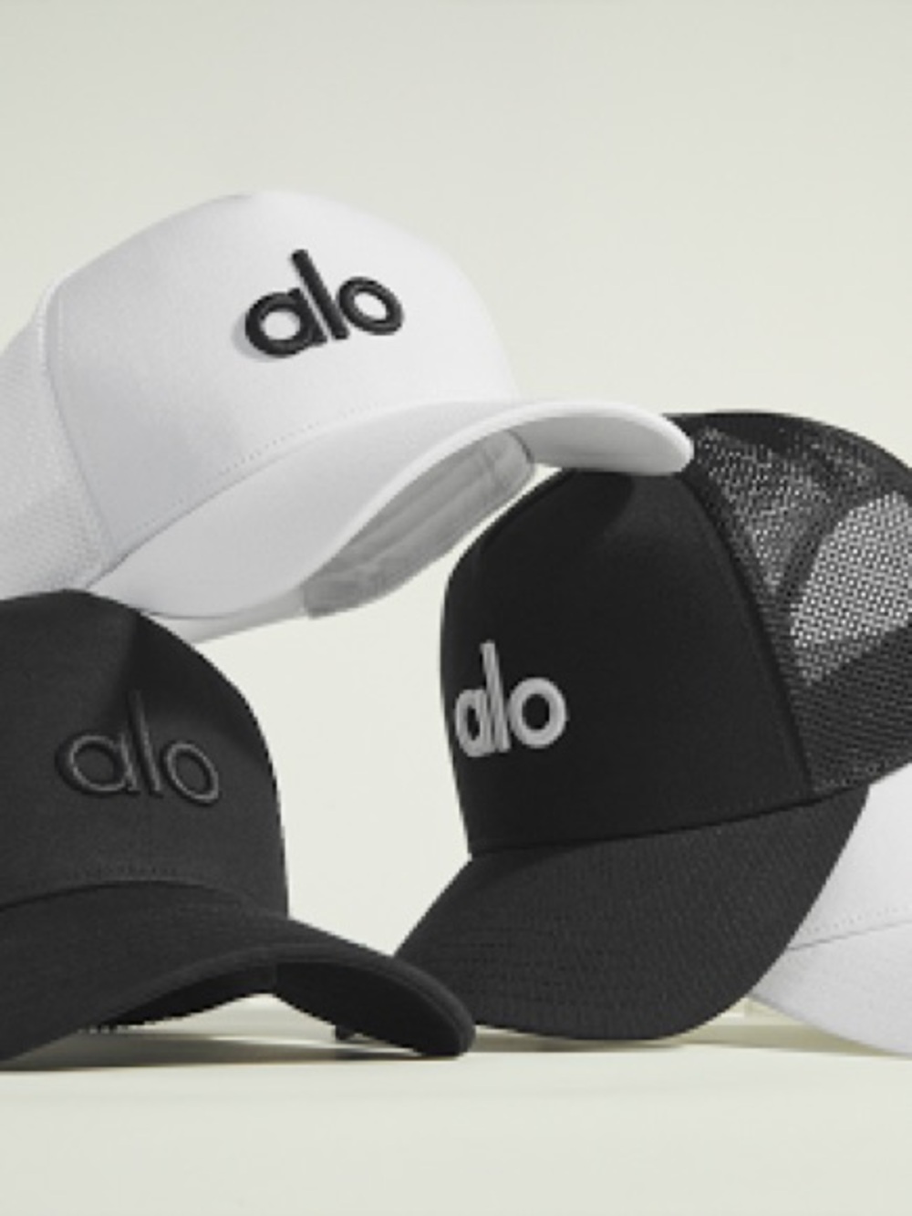 ALO Yoga Trucker Hat - White w/Blk Alo letters